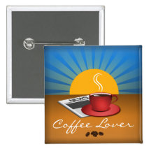 Coffee Lover Cafe Coffee Cup Square Custom Button