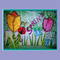 Collage Spring Easter Glitter postcards