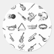 Collection of classical musical instruments round stickers