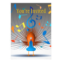 Colorful Musical Notes Peacock Custom Invitations