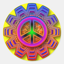 COLORFUL RETRO PEACE SIGN ROUND STICKER