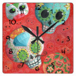 Colorful Sugar Skulls Wall Clocks