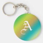 colour strips, blue, yellow and green, monogram keychain