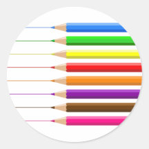 Coloured Pencils Round Stickers