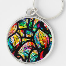 Colourful Abstract Swirls And Circles Design Keychains