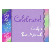 Colourful Bat Mitzvah invitation Greeting Cards