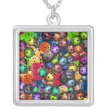 Colourful Bowling Balls Collage Custom Necklace