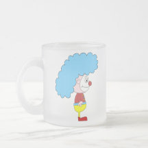 Colourful Clown Cartoon. Blue Hair. Mugs