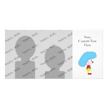Colourful Clown Cartoon. Blue Hair. Photo Card Template