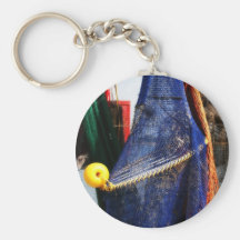 Colourful crabbing fishing nets and floats, florid keychains