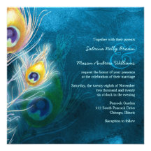 Colourful Feathers Peacock Theme Wedding Invitatio