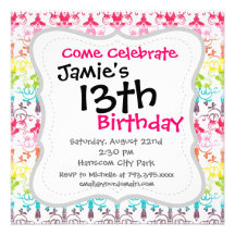 Colourful Girly Rainbow Pattern Personalized Invite
