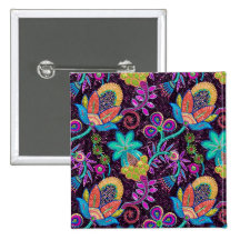 Colourful Glass Beads Look Retro Floral Design Button