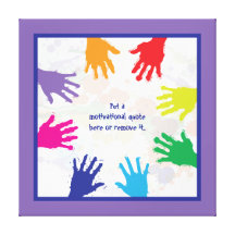 Colourful kids handprints - blue & purple borders gallery wrap canvas