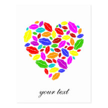 Colourful lipstick heart postcards
