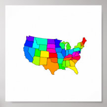 Colourful map of the United States of America Print