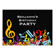 Colourful Musical Notes Birthday Party Personalised Invitations