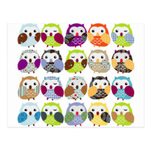 Colourful Owl Pattern Postcards
