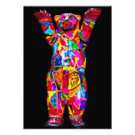 Colourful Patterned Teddy Bear, Black Back (pst) Personalised Announcement