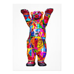 Colourful Patterned Teddy Bear, White Back (pst) Personalised Invitations