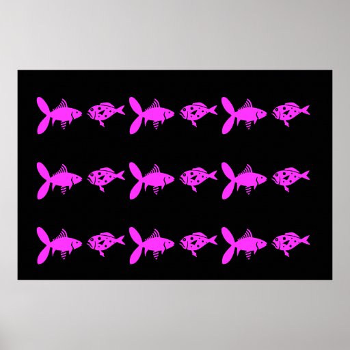 Colourful Print Black Background and Purple Fish
