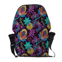 Colourful Retro Flowers Design-Glass-Beads Look Courier Bags