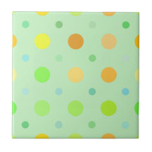 Colourful Retro Polka Dots: Green, Yellow, & Orang Ceramic Tile