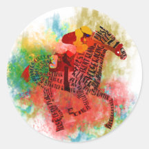 Colourful Thoroughbred in Typography Round Sticker