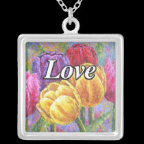 Colourful Tulips Flowers Painting Necklace necklaces