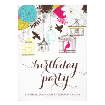 Colourful Vintage Birdcages Birthday Invitation