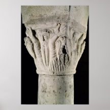 Column capital with a man with raised arms print