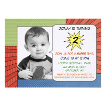 Comic Book Stripes Birthday Party Invitations