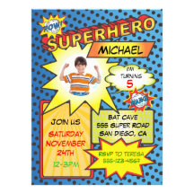 Comic Book Superhero Photo Insert Birthday Party Custom Invitations
