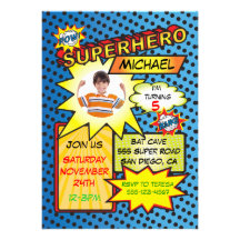 Comic Book Superhero Photo Insert Birthday Party Personalised Invites