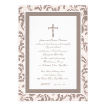 Communion Soft Pink and Brown Paisley Invite