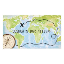 Compass Map Travel Bar Bat Mitzvah Placecard Business Card Template