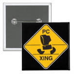 computer crossing (xing) sign pinback button