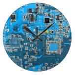 Computer Geek Circuit Board - blue Clock