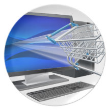 Computer shopping concept party plates