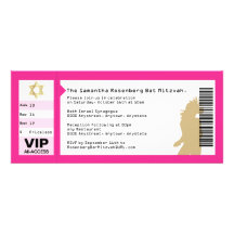 Concert Ticket Bat Mitzvah Invitation in Pink