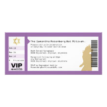 Concert Ticket Bat Mitzvah Invitation in Purple