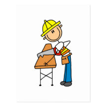Construction Worker Sawing Board Postcard