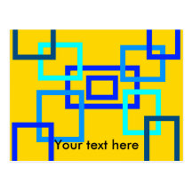 Contemporary light blue squares on yellow post cards
