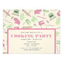 Cooking Party Invitation - Pink & Green Kitchen invitations