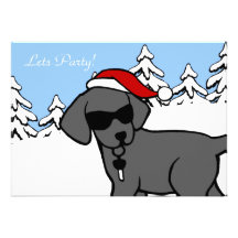Cool Black Lab Cartoon Christmas Snow Woods Personalised Invite