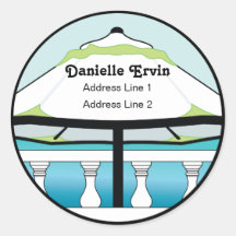 Cool Blue 'N Green Bermuda Umbrella Address Label Round Sticker