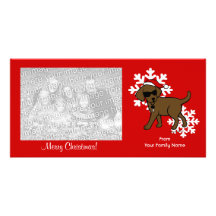 Cool Chocolate Labrador Christmas Cartoon Photo Card Template