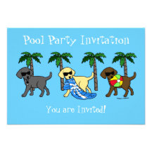 Cool Labradors Beach Party Cartoon Personalized Invitation