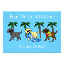 Cool Labradors Beach Party Cartoon Personalized Announcement