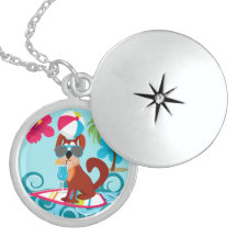 Cool Surfer Dog Surfboard Summer Beach Party Fun Personalized Necklace